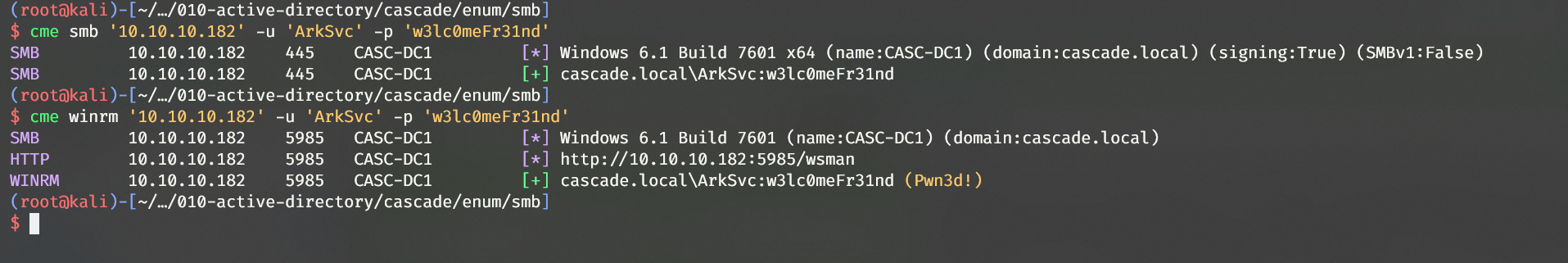 cme ArkSvc smb winrm login