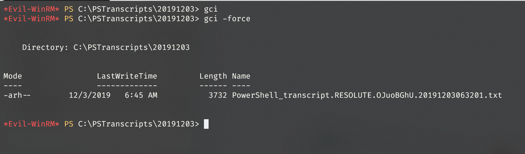 enum file system PSTranscripts find pwsh history